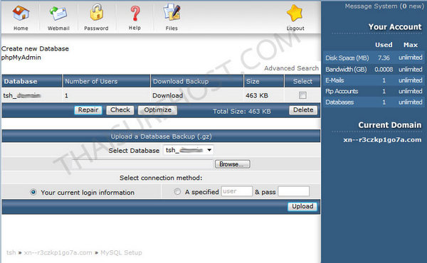 การสร้าง mysql ใน directadmin