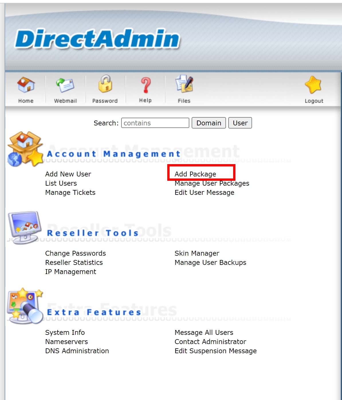 สร้าง โดเมนใน directadmin